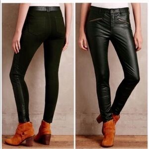 Pilcro & the Letterpress Green Faux Leather Ponte Moto Pants